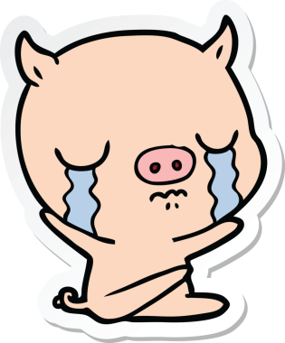 Bir insan tarafından çizilmiş domuz ağlayan bir çizgi film çıkartması.