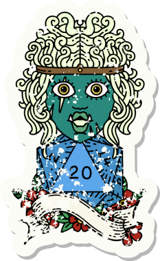 Retro Dövme Tarzı Yarı Ork Barbar Doğal yirmilik zar atışıyla bir insan tarafından çizilmiş