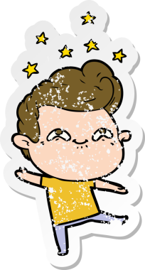 Bir insan tarafından çizilmiş heyecanlı bir karikatür çıkartması.