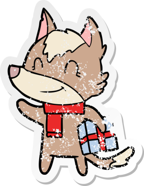 Bir insan tarafından çizilmiş dost canlısı bir karikatür kurdunun sıkıntılı çıkartması.