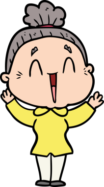 Bir insan tarafından çizilmiş mutlu yaşlı kadın çizgi filmi.