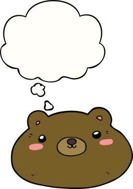 Bir insan tarafından çizilmiş düşünce baloncuklu çizgi film ayısı.