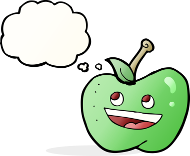 bir insan tarafından çizilmiş düşünce baloncuklu çizgi film elması