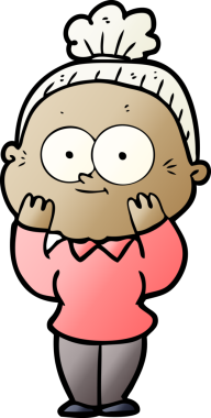 Bir insan tarafından çizilmiş mutlu yaşlı kadın çizgi filmi.