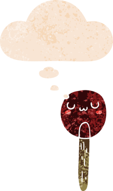 Düşünce baloncuklu çizgi film lolipopu grunge sıkıntılı retro desenli bir insan tarafından çizilmiş