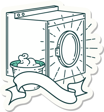 Bir insan tarafından çizilmiş dövme stili çamaşır makinesi çıkartması.