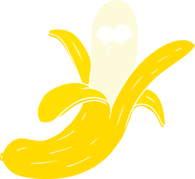 Bir insan tarafından çizilmiş düz renkli karikatür muz.