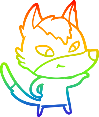 Gökkuşağı gradyan çizgisi. Bir insan tarafından çizilmiş dost bir kurt çizgi filmi.