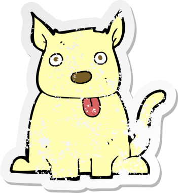 Bir insan tarafından çizilmiş dilden fırlayan çizgi film köpeğinin gerilmiş yapıştırması.