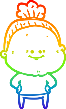 Gökkuşağı gradyan çizgi çizimi Bir insan tarafından çizilmiş mutlu yaşlı kadın