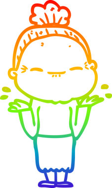 Gökkuşağı gradyan çizimi bir insan tarafından çizilmiş barışçıl yaşlı bir kadının çizimi