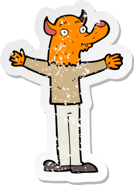 Bir insan tarafından çizilmiş, karikatür dostu bir tilki çıkartması.