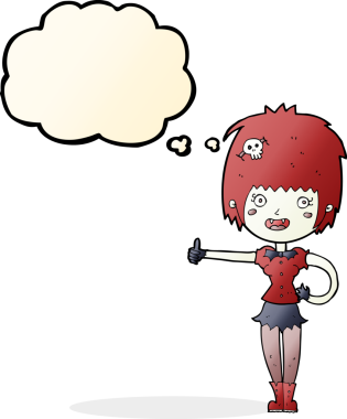 Bir insan tarafından çizilmiş düşünce baloncuğuyla işaret veren vampir kız.