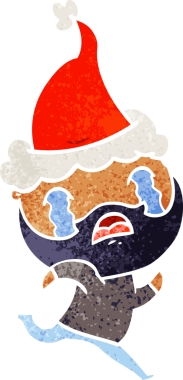 Bir insan tarafından çizilmiş Noel Baba şapkasıyla ağlayan sakallı bir adamın eski çizgi filmi.