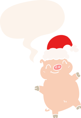 çizgi film mutlu noel domuzu konuşma baloncuğu ile retro tarzı bir insan tarafından çizilmiş