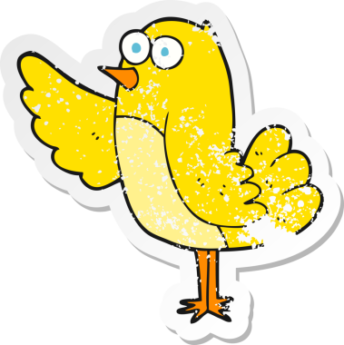 Bir insan tarafından çizilmiş karikatür kuşunun gerilmiş çıkartması.