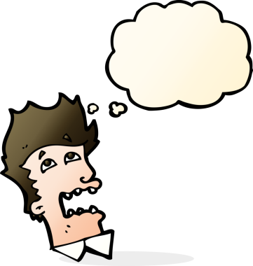 Bir insan tarafından çizilmiş düşünce baloncuğu olan korkmuş bir adam.