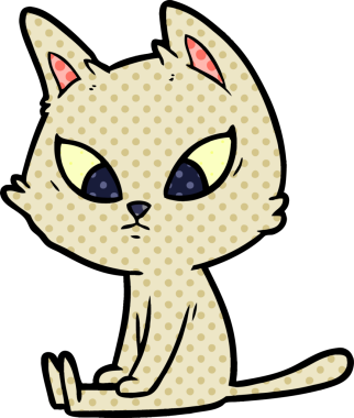 Bir insan tarafından çizilmiş kafası karışmış çizgi film kedisi.