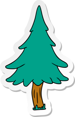 Bir insan tarafından çizilmiş ağaçlık çam ağaçlarının el çizimi karikatürü.