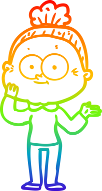 Gökkuşağı gradyan çizgi çizimi Bir insan tarafından çizilmiş mutlu yaşlı kadın