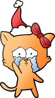 Bir insan tarafından çizilmiş Noel Baba şapkası takan bir kedinin gradyan çizimi.