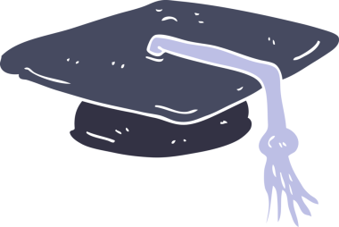 Bir insan tarafından çizilen mezuniyet şapkasının düz renk çizimi