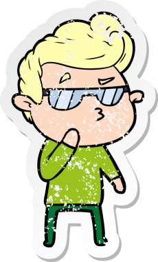 Bir insan tarafından çizilmiş havalı bir adamın sıkıntılı çıkartması.