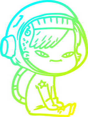 Bir insan tarafından çizilmiş soğuk gradyan çizgili astronot kadın çizimi.