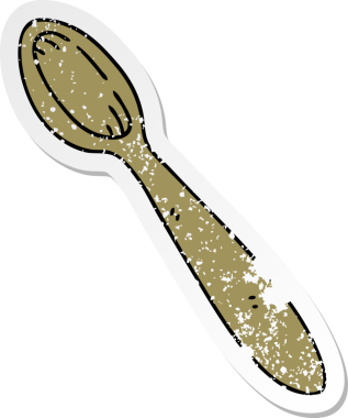 Bir insan tarafından çizilmiş garip bir el çıkartması, ahşap bir kaşık.