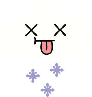 Bir insan tarafından çizilmiş bir kar bulutunun düz renkli retro karikatürü