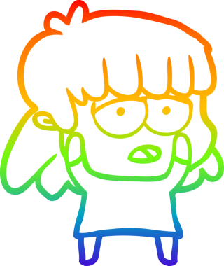 gökkuşağı gradyan çizgi çizimi bir insan tarafından çizilmiş yorgun bir kadın