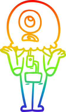 Gökkuşağı gradyan çizgi çizimi bir insan tarafından çizilmiş uzaylı uzay adamının çizimi.