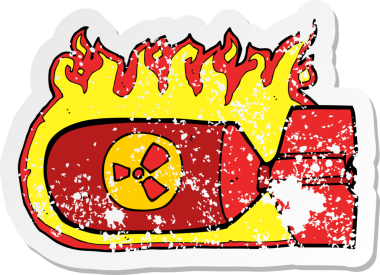 Bir insan tarafından çizilmiş nükleer bombanın gerilimli retro yapıştırması.