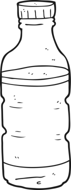 Bir insan tarafından çizilmiş siyah beyaz çizgi film su şişesi.