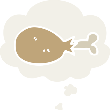 İnsan tarafından çizilmiş düşünce baloncuğuyla pişirilmiş tavuk budu.