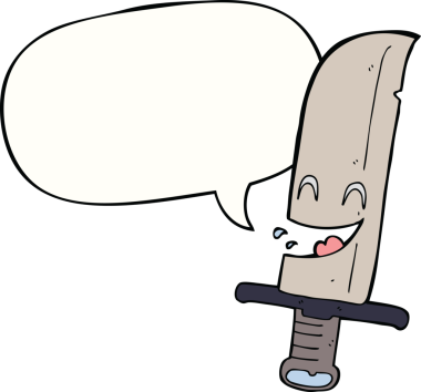 Bir insan tarafından çizilmiş konuşma balonlu gülen bıçak.