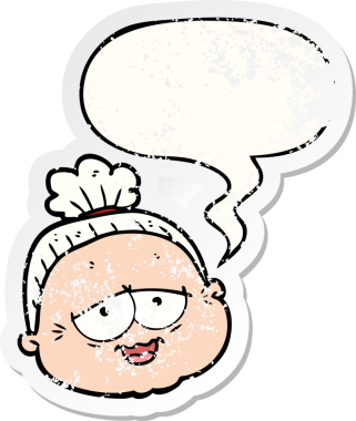 Bir insan tarafından çizilmiş, sıkıntılı, yaşlı, karikatürlü bir kadın.