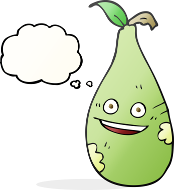 Bir insan tarafından çizilmiş serbest çizim balon karikatür armudu.