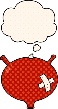 Çizgi roman tarzında bir insan tarafından çizilmiş düşünce kabarcığı olan karikatür mesanesi