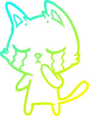 Bir insan tarafından çizilmiş ağlayan çizgi film kedisinin soğuk gradyan çizgisi.