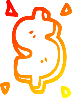 Bir insan tarafından çizilen çizgi film dolar işaretinin sıcak gradyanı.