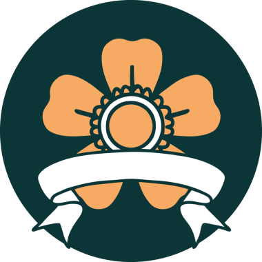 bir insan tarafından çizilmiş bir çiçek pankartıyla dövme biçimi simgesi