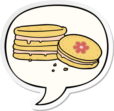 Bir insan tarafından çizilmiş konuşma balonu çıkartmalı çizgi film bisküvisi.