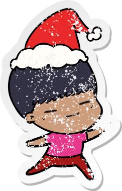 Bir insan tarafından çizilmiş Noel Baba şapkası giyen kendini beğenmiş bir çocuğun çizilmiş el yazısı.