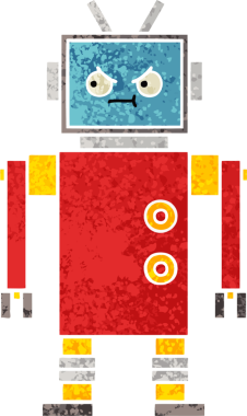 Bir insan tarafından çizilmiş bir robotun retro çizim tarzı karikatürü