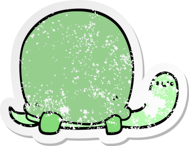 Bir insan tarafından çizilmiş şirin bir kaplumbağanın sıkıntılı çıkartması.