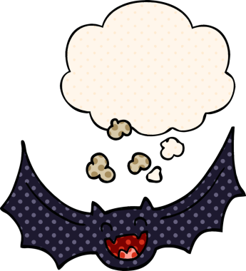 Çizgi roman tarzında düşünce baloncuğu olan bir yarasa insan tarafından çizilmiş.
