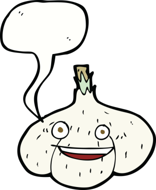 Bir insan tarafından çizilmiş konuşma baloncuklu sarımsak.