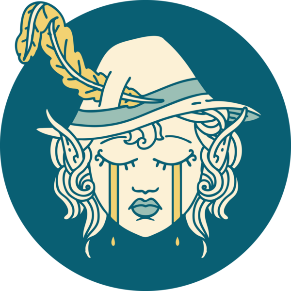 Retro Dövme Tarzı Ağlayan Elf Ozan karakteri bir insan tarafından çizilmiş