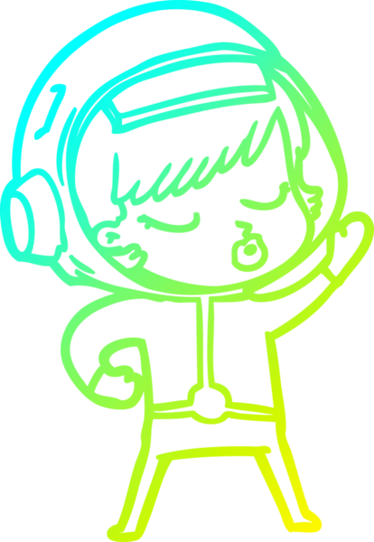 Bir çizgi film karakteri çizen soğuk gradyan bir insan tarafından çizilmiş güzel astronot kız.